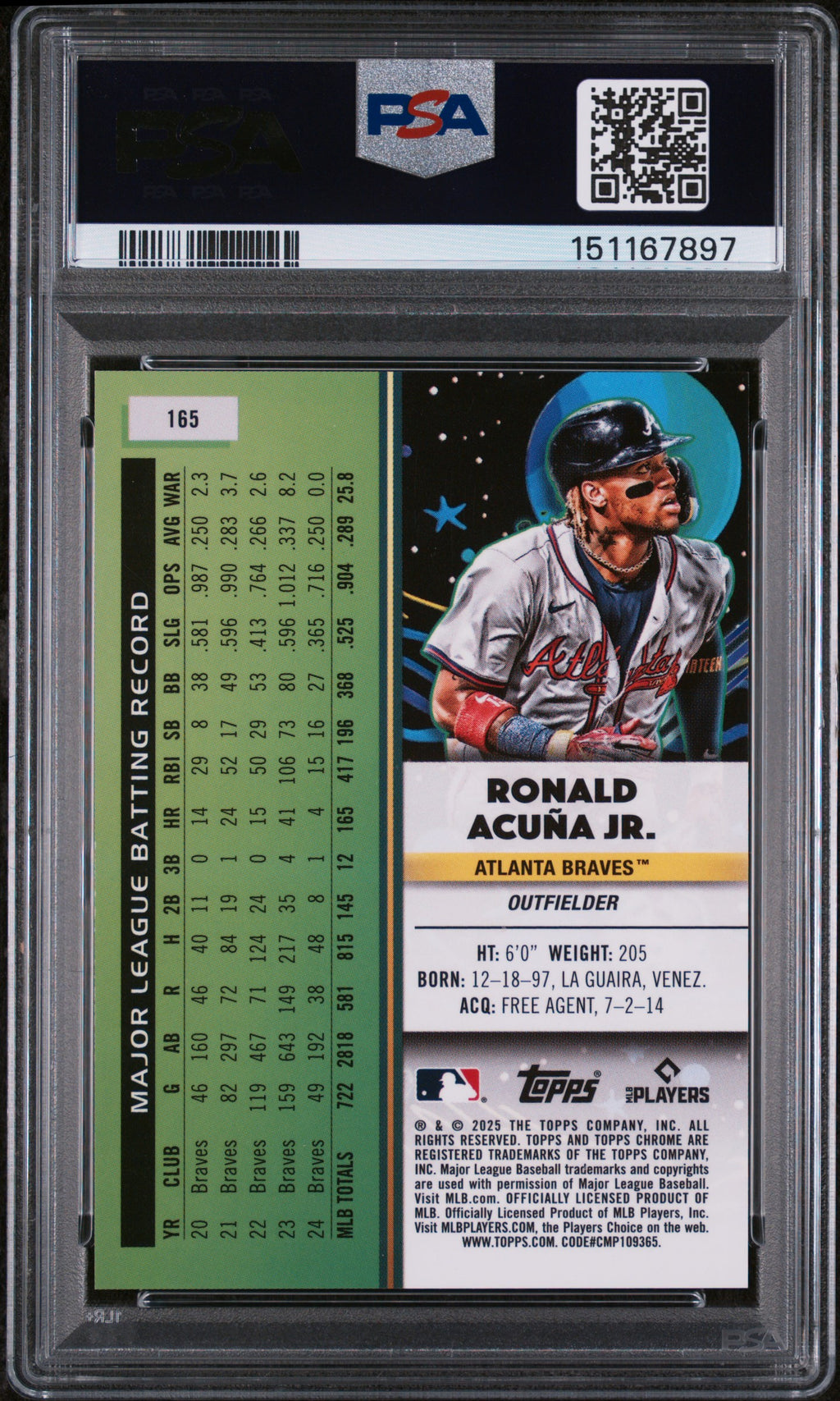 2025 Topps Chrome Cosmic Ronald Acuna Jr. Gold Interstellar 47/50 PSA 10