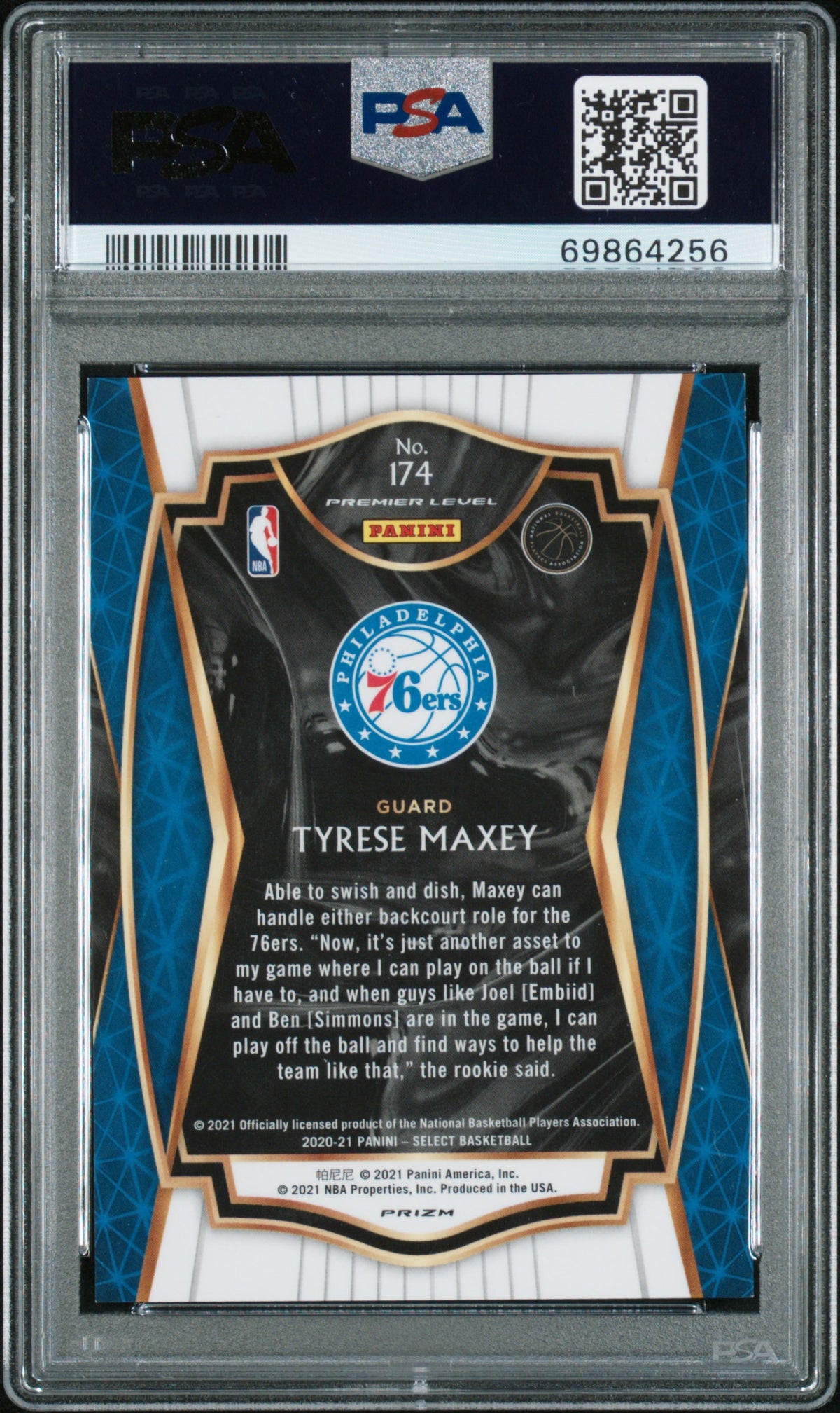 2020 Select Tyrese Maxey Rookie Premier Level Cosmic PSA 9 RC