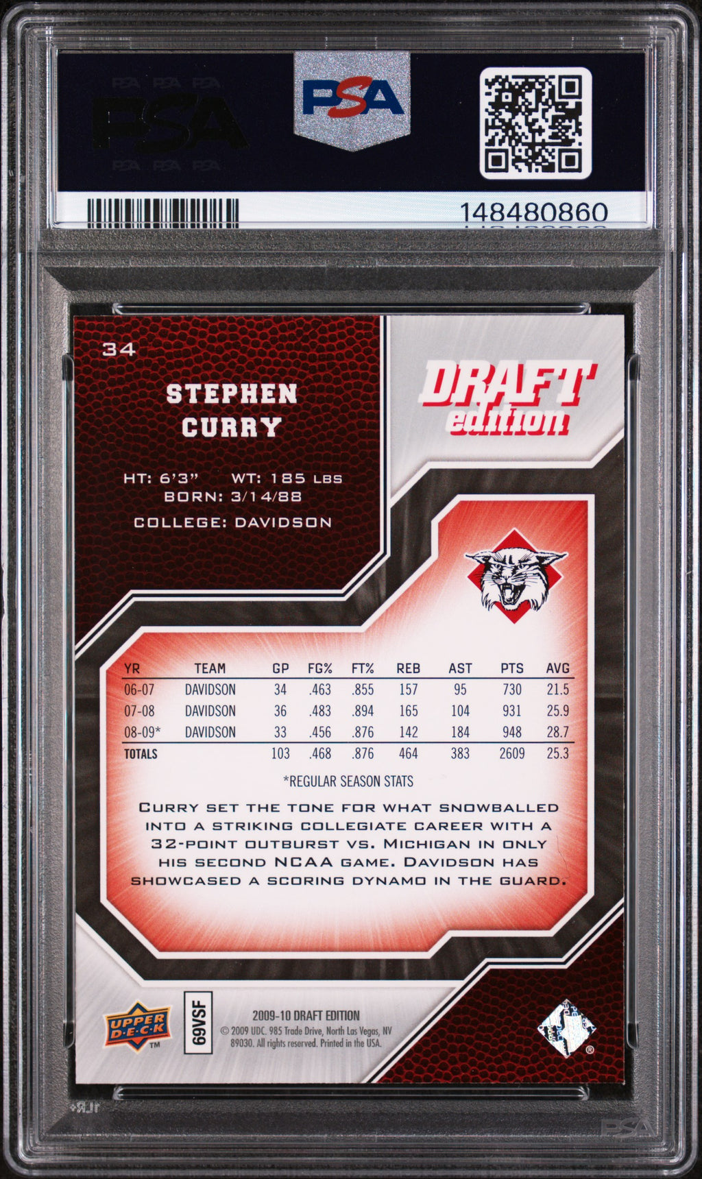 2009 Upper Deck Draft Edition Stephen Curry Rookie PSA 8 RC