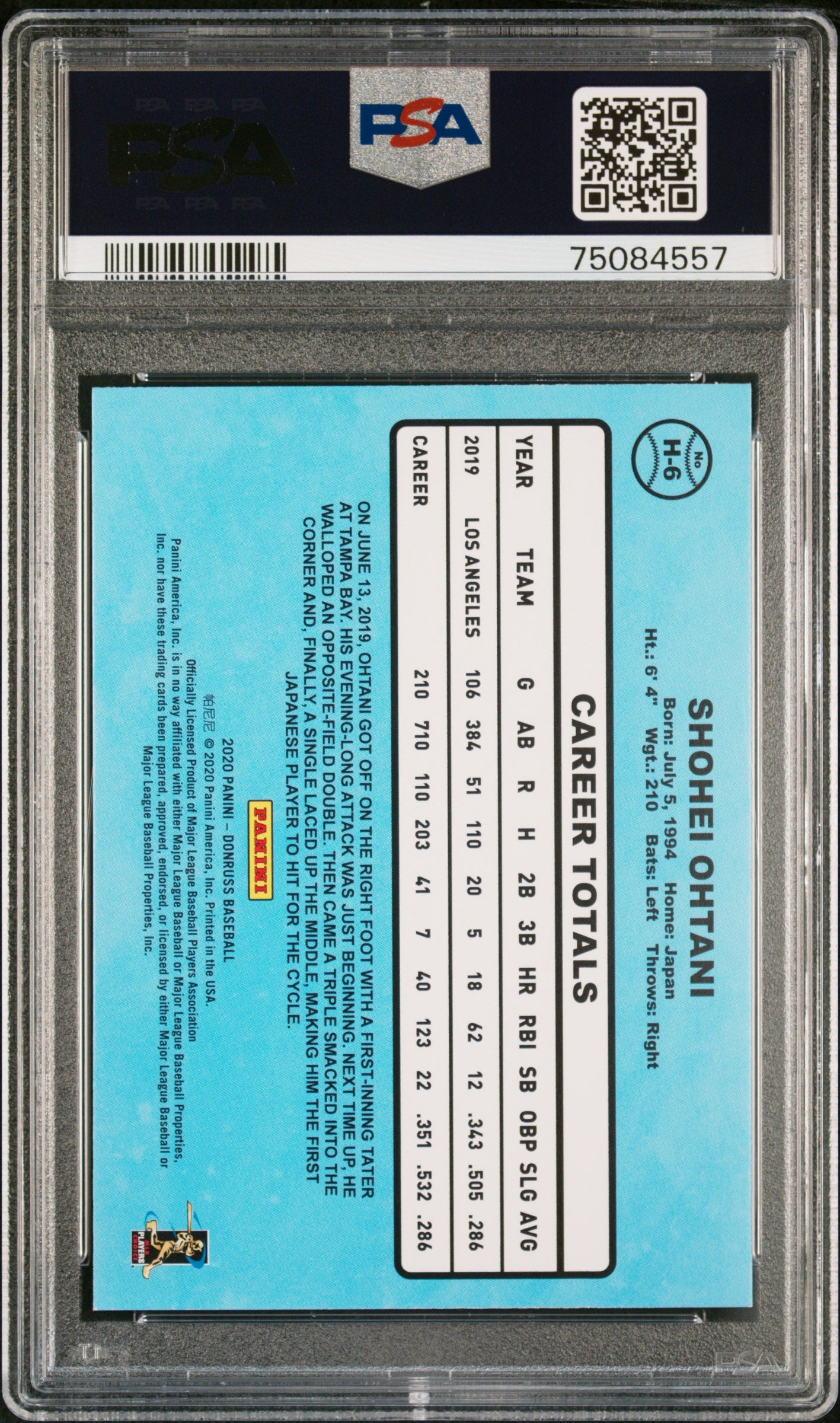 2020 Panini Donruss Highlights Shohei Ohtani #H6 Diamond PSA 9