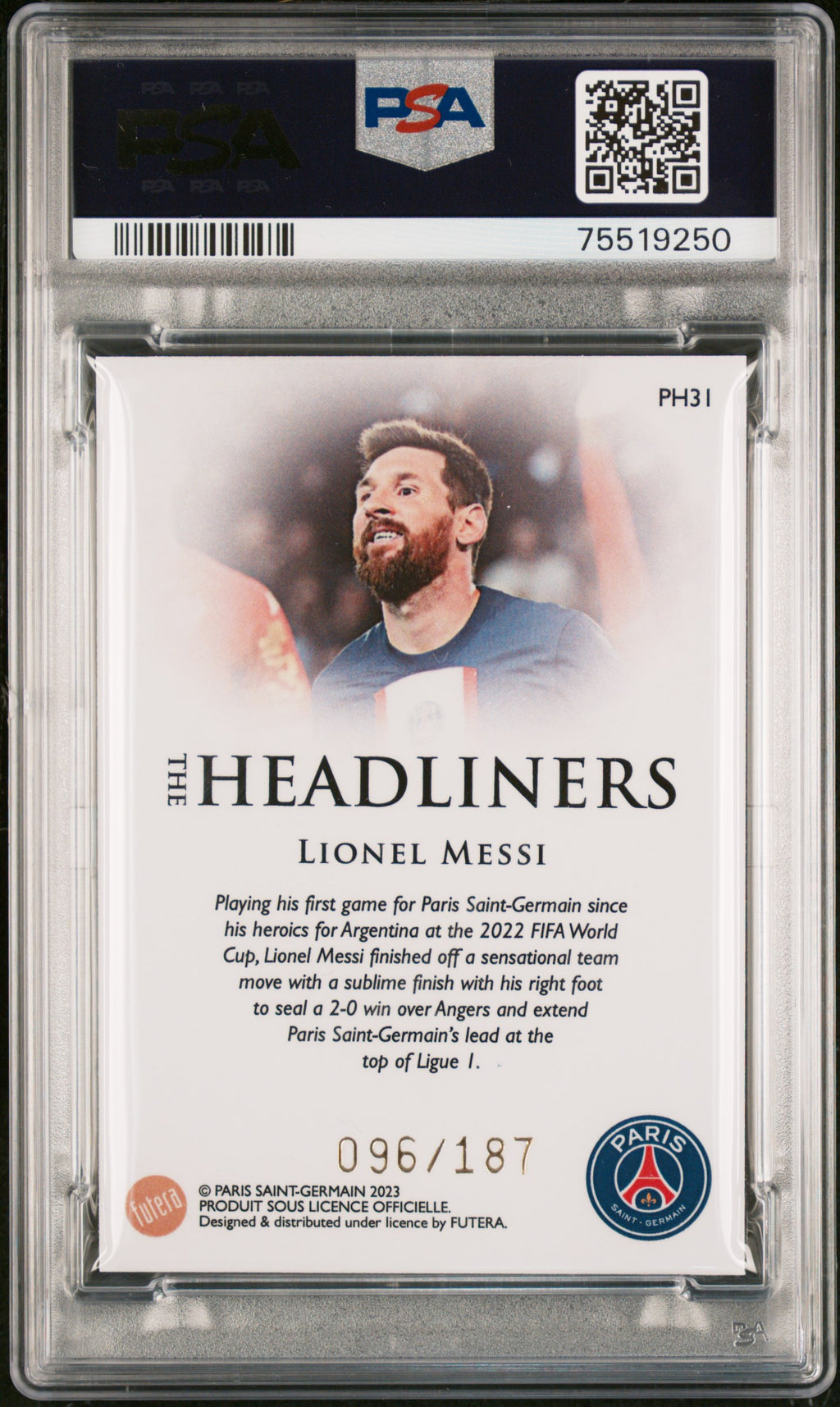 2022-23 Futera PSG Lionel Messi The Headliners PSA 9