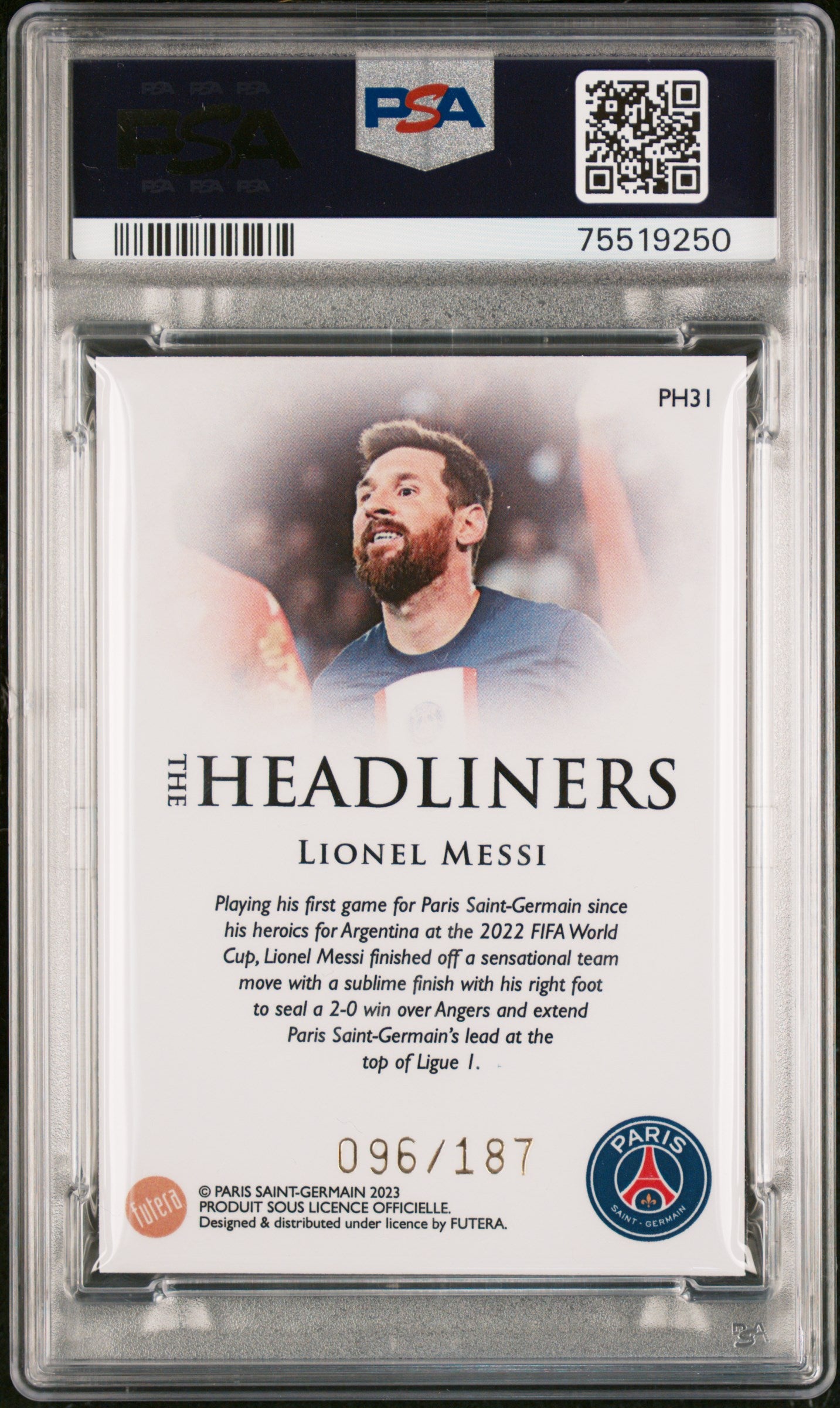 2022-23 Futera PSG Lionel Messi The Headliners PSA 9