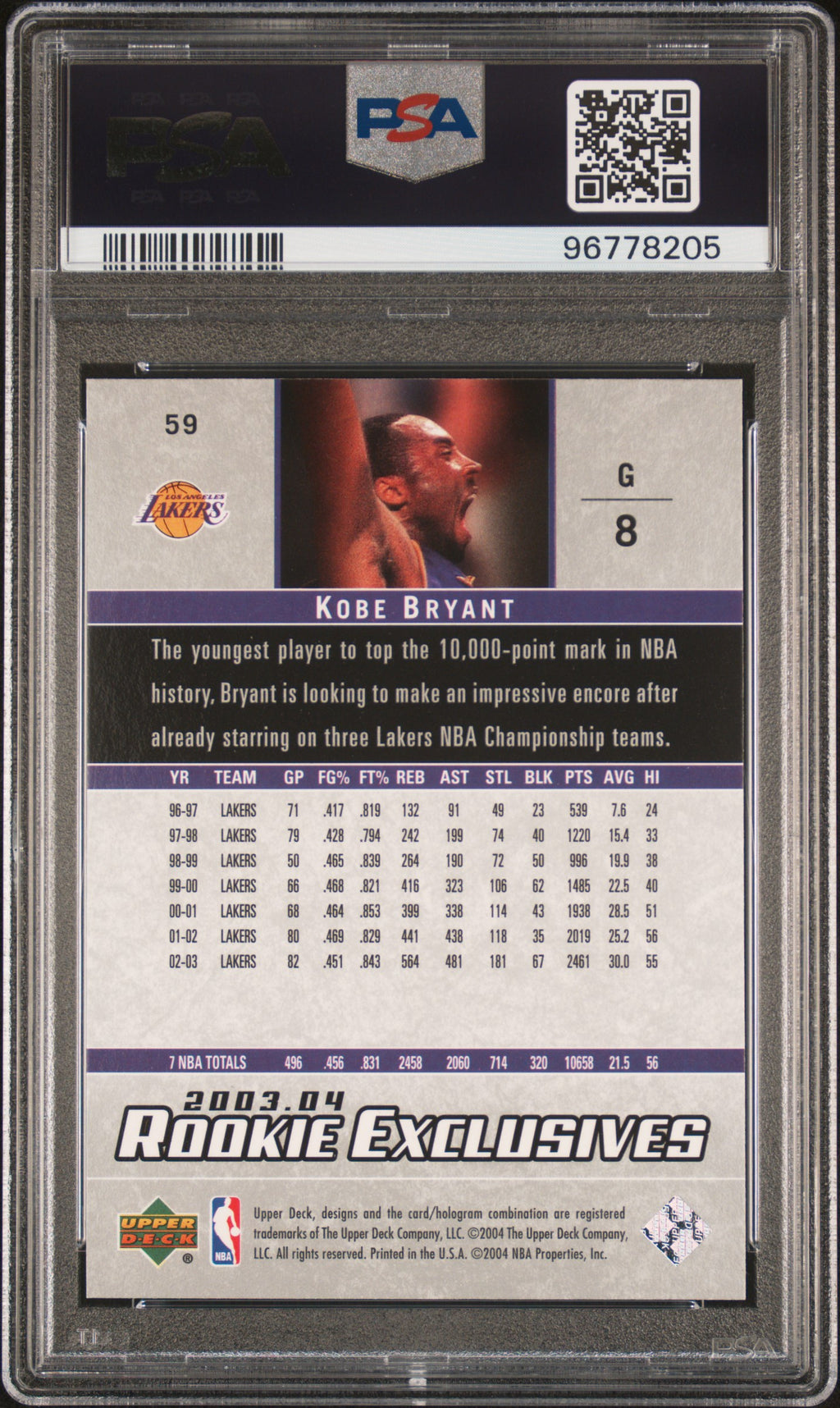2003 Upper Deck Kobe Bryant Rookie Exclusive PSA 9