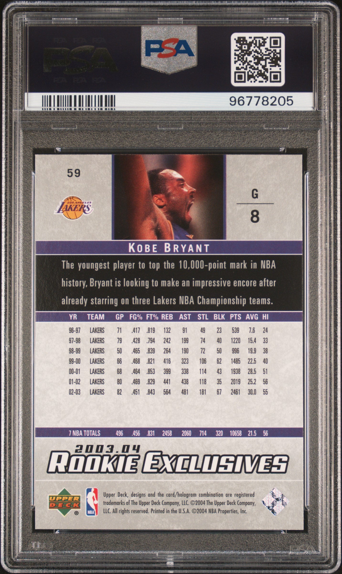 2003 Upper Deck Kobe Bryant Rookie Exclusive PSA 9