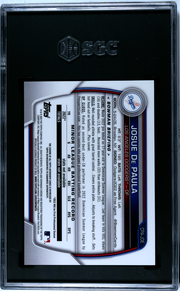 2023 Bowman Josue De Paula Yellow Refractor Auto 16/75 SGC 9.5