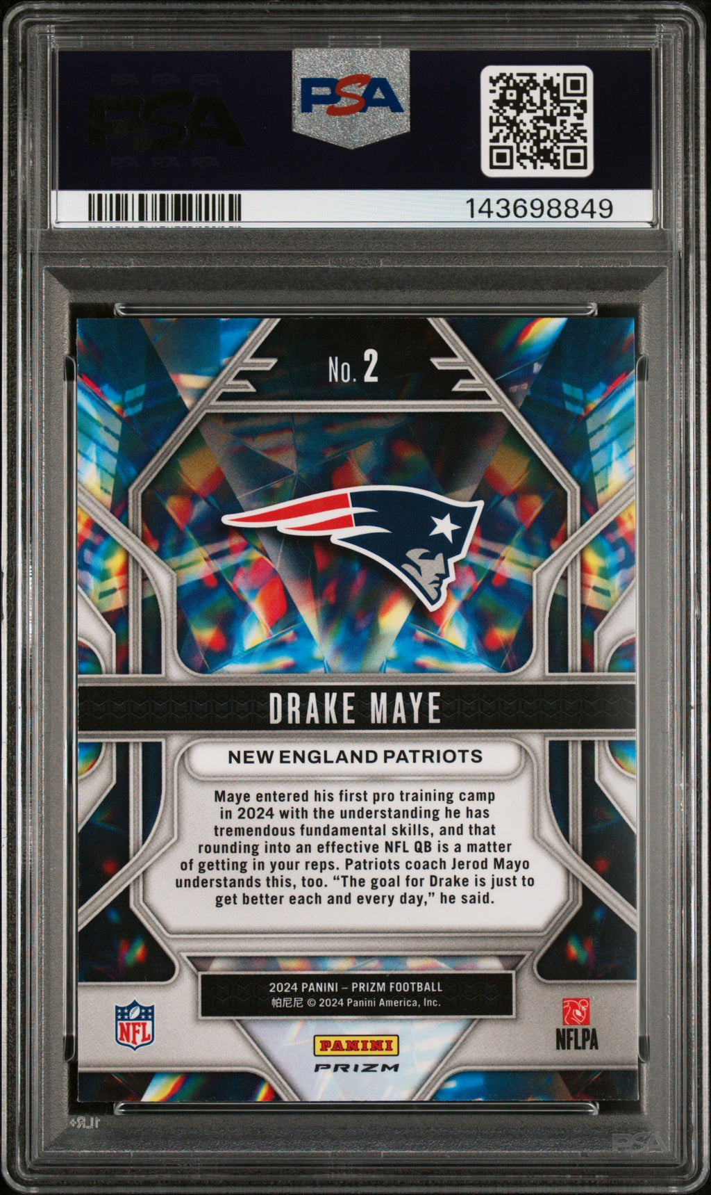 2024 Prizm Drake Maye Rookie Green Prizmatic PSA 10 RC 2024 Panini Prizm Prizmatic Drake Maye #2 Green PSA 10