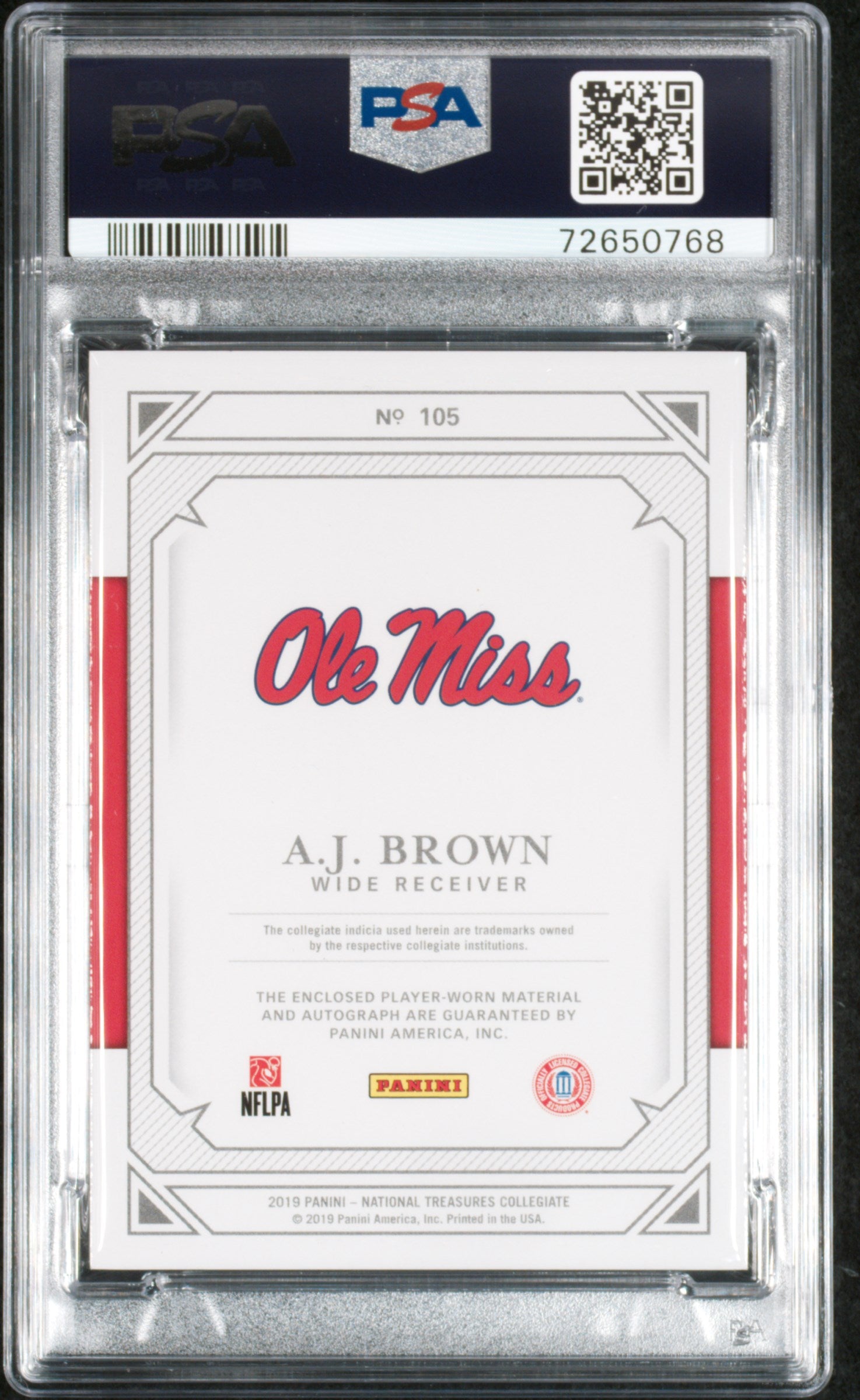 2019 National Treasures Collegiate A. J. Brown College Materials 11 /99 PSA 10