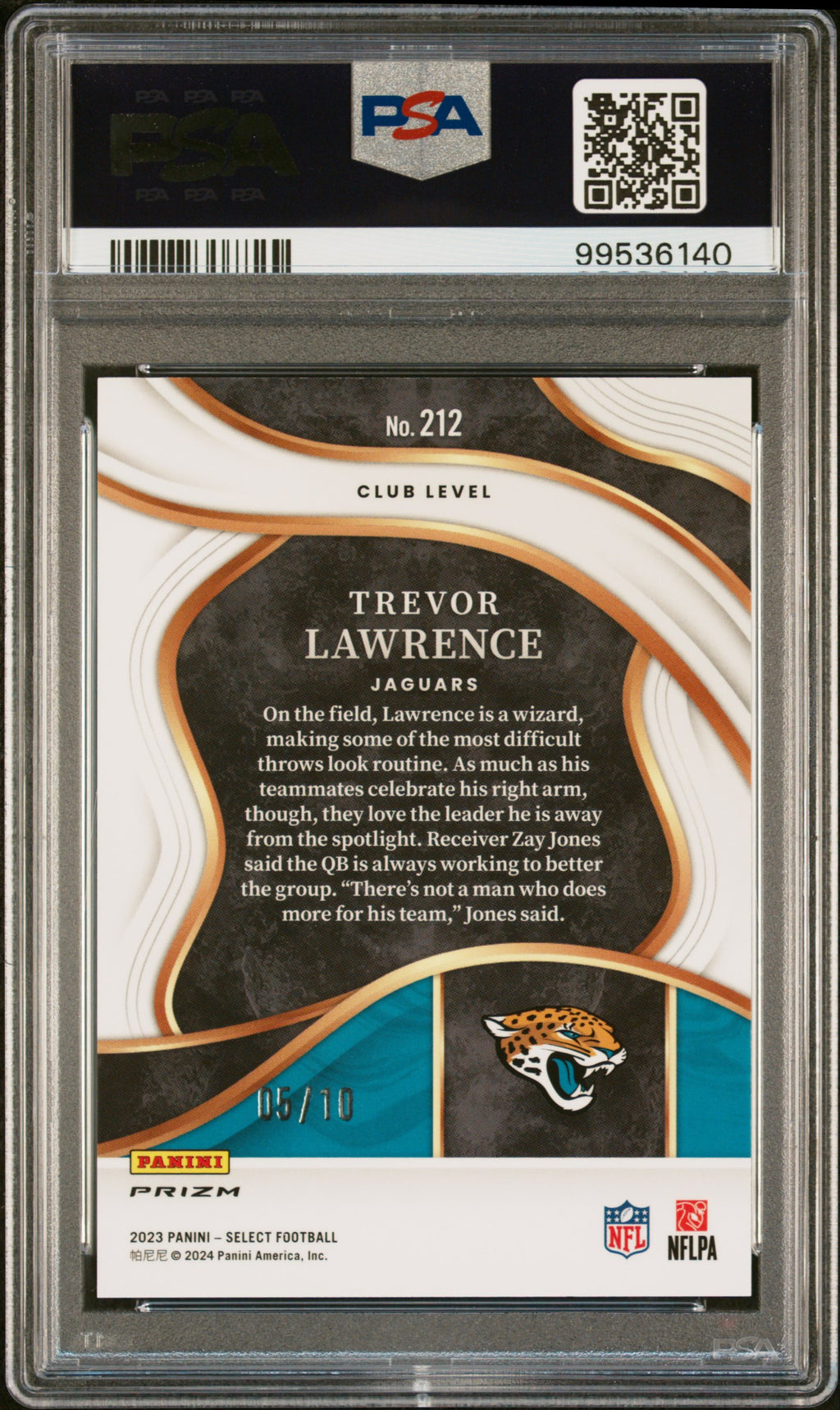 2023 Panini Select Trevor Lawrence #212 Gold Prizm PSA 10