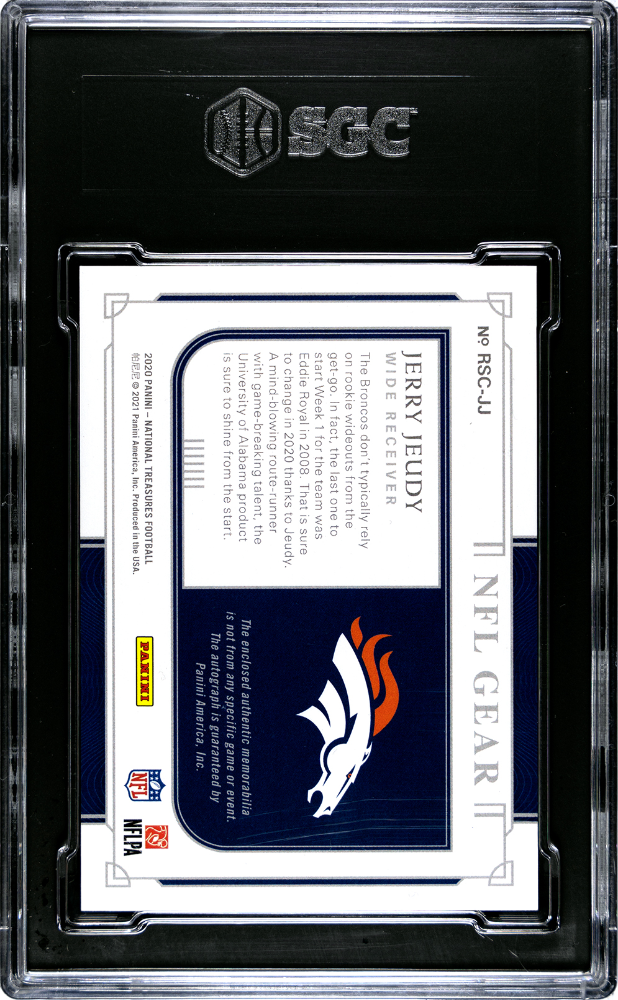 2020 National Treasure Jerry Jeudy Rookie NFL Gear Signature Combo 19/25 SGC 10/9.5 RC