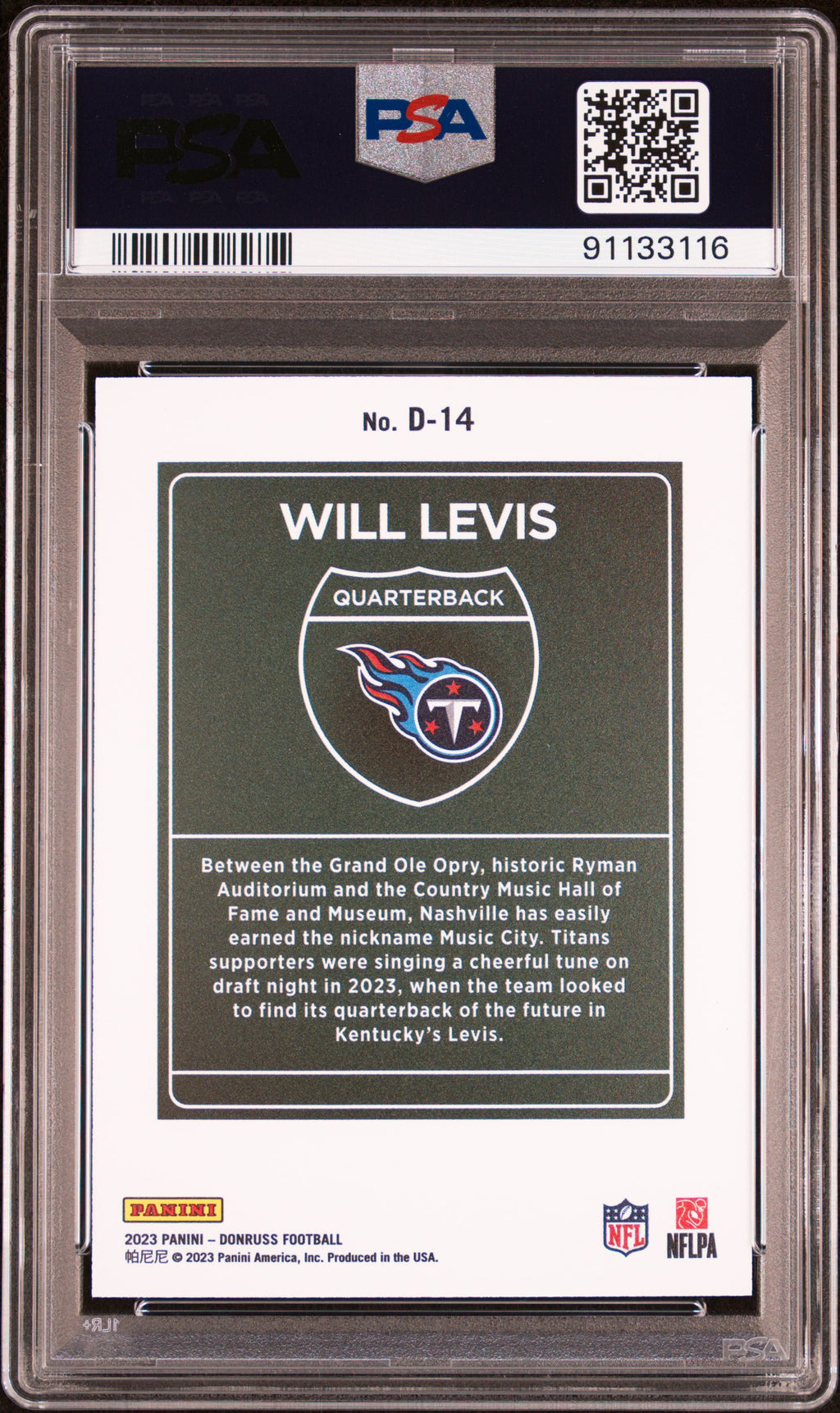 2023 Donruss Will Levis Rookie Downtown PSA 10 RC