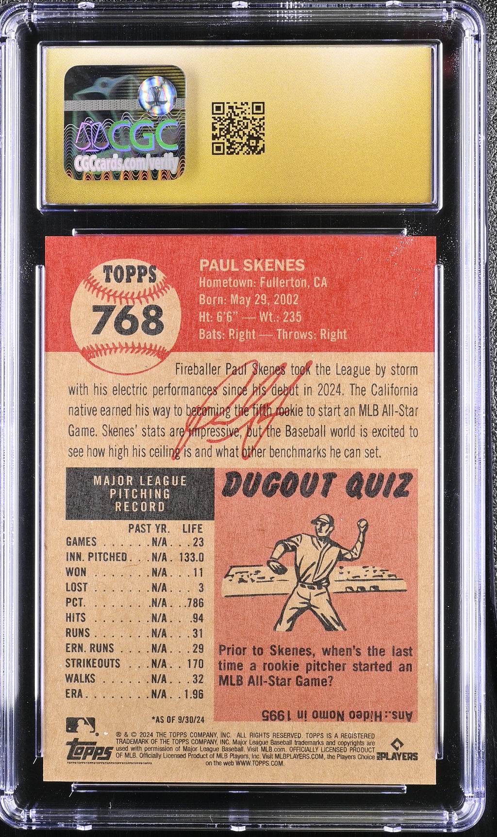 2024 Topps Living Set Paul Skenes CGC Pristine 10