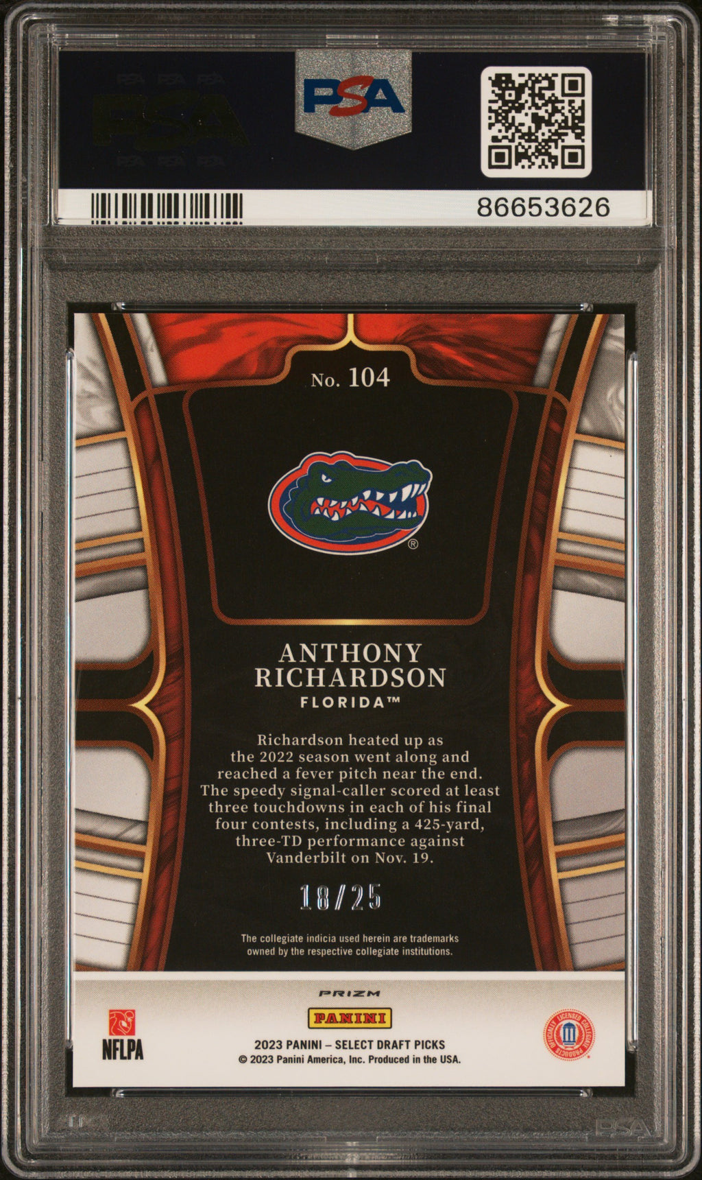 2023 Panini Select Draft Picks Anthony Richardson #104 Tie Dye Prizm PSA 10