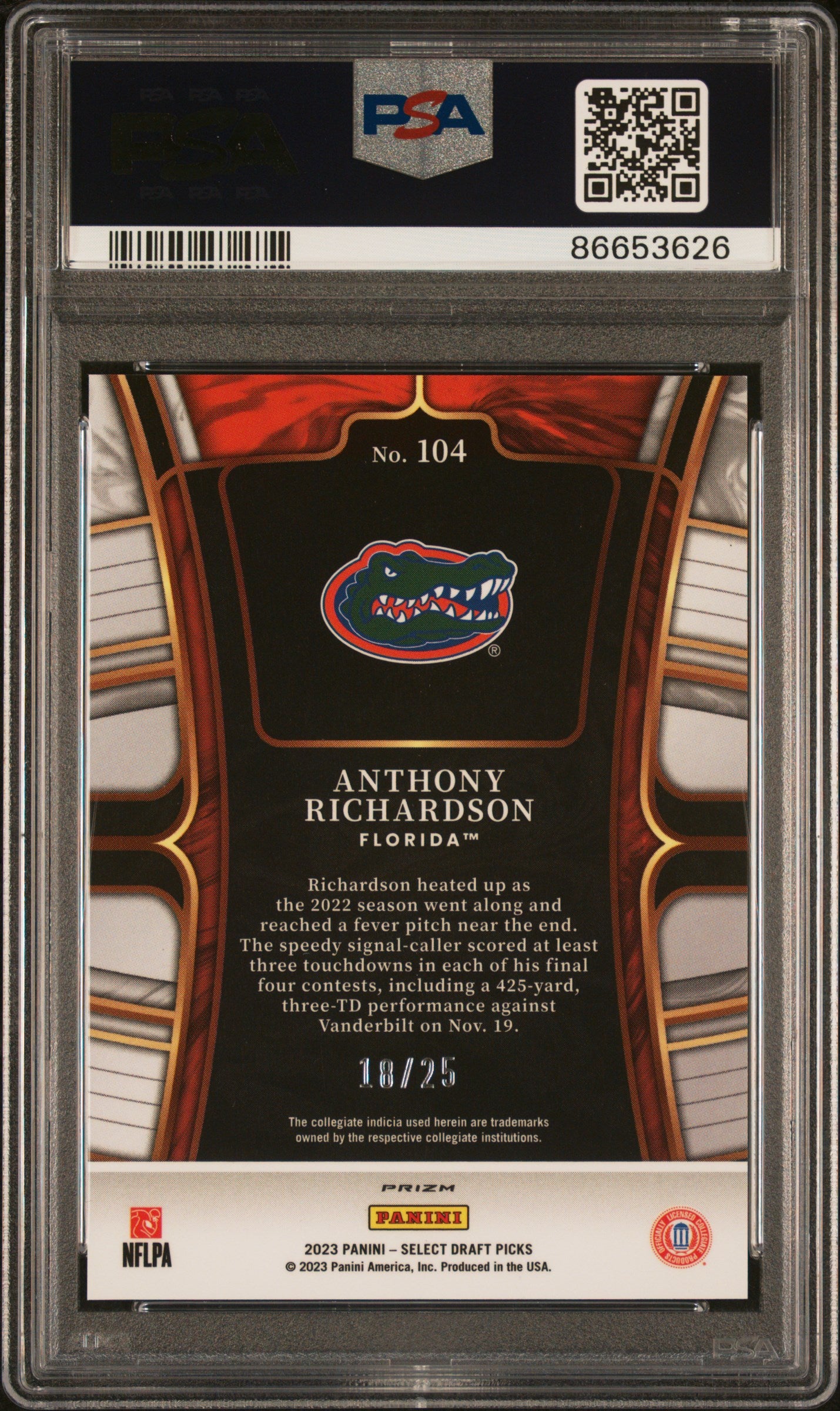2023 Panini Select Draft Picks Anthony Richardson #104 Tie Dye Prizm PSA 10