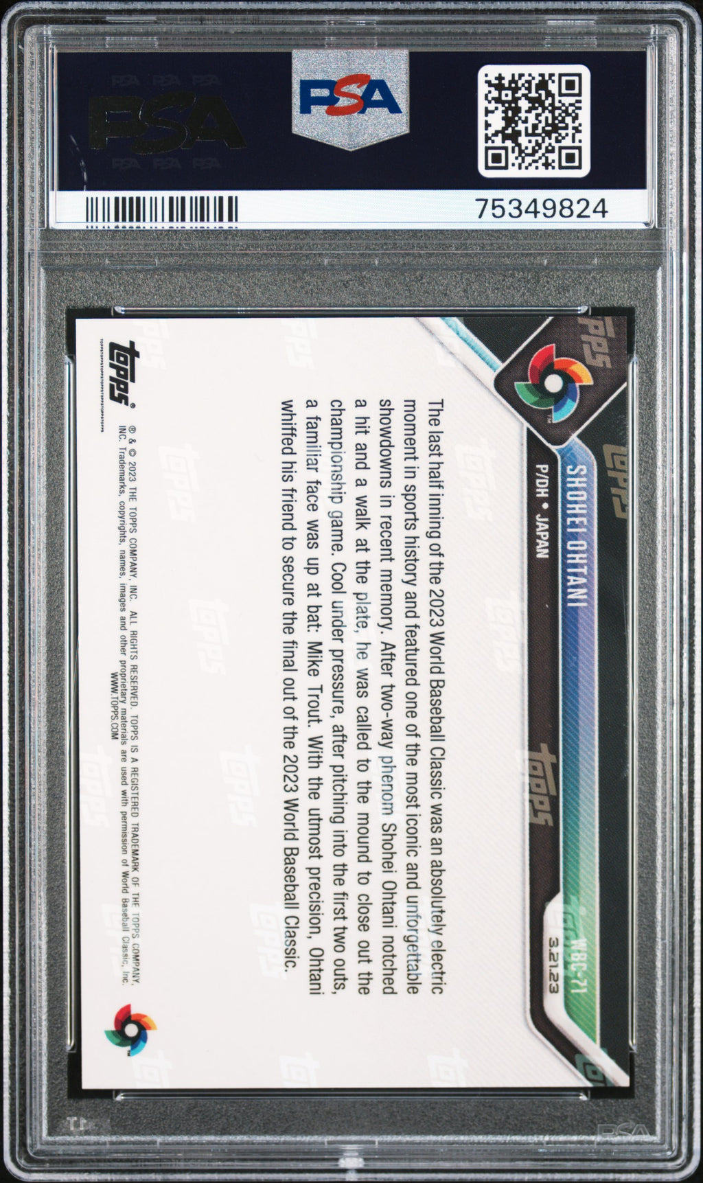 2023 Topps Now Shohei Ohtani World Baseball Classic PSA 10