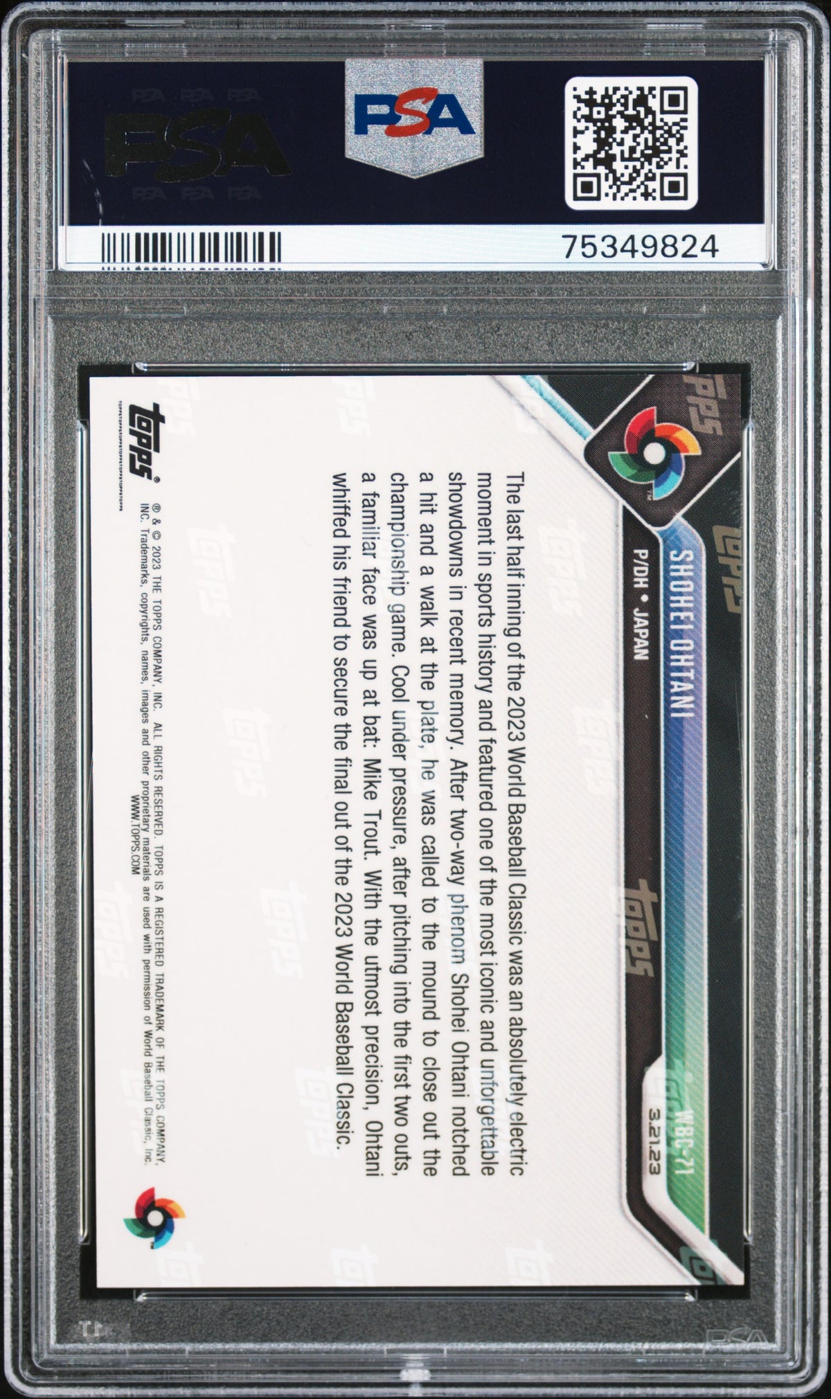 2023 Topps Now Shohei Ohtani World Baseball Classic PSA 10