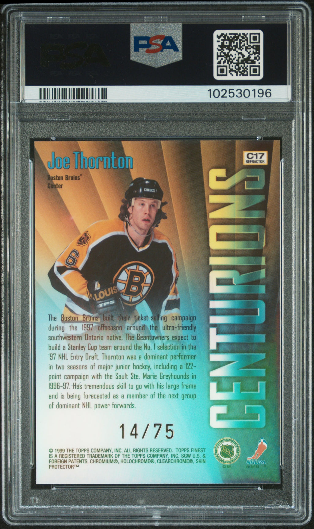 1998 Finest Centurions Joe Thornton #C17 Refractor PSA 8