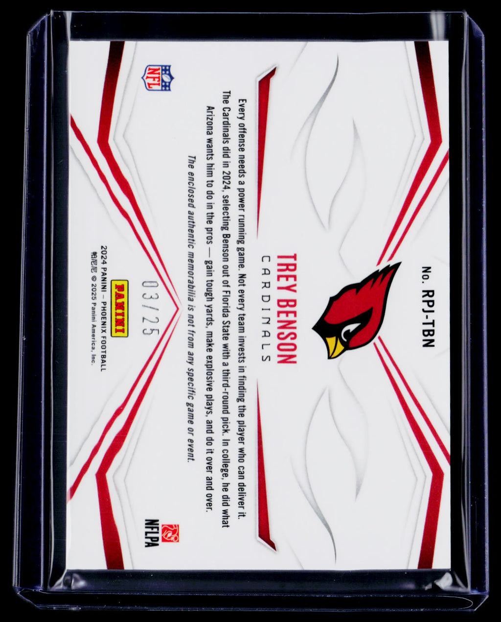 2024 Phoenix Trey Benson Rookie Green Patch 3/25 RC