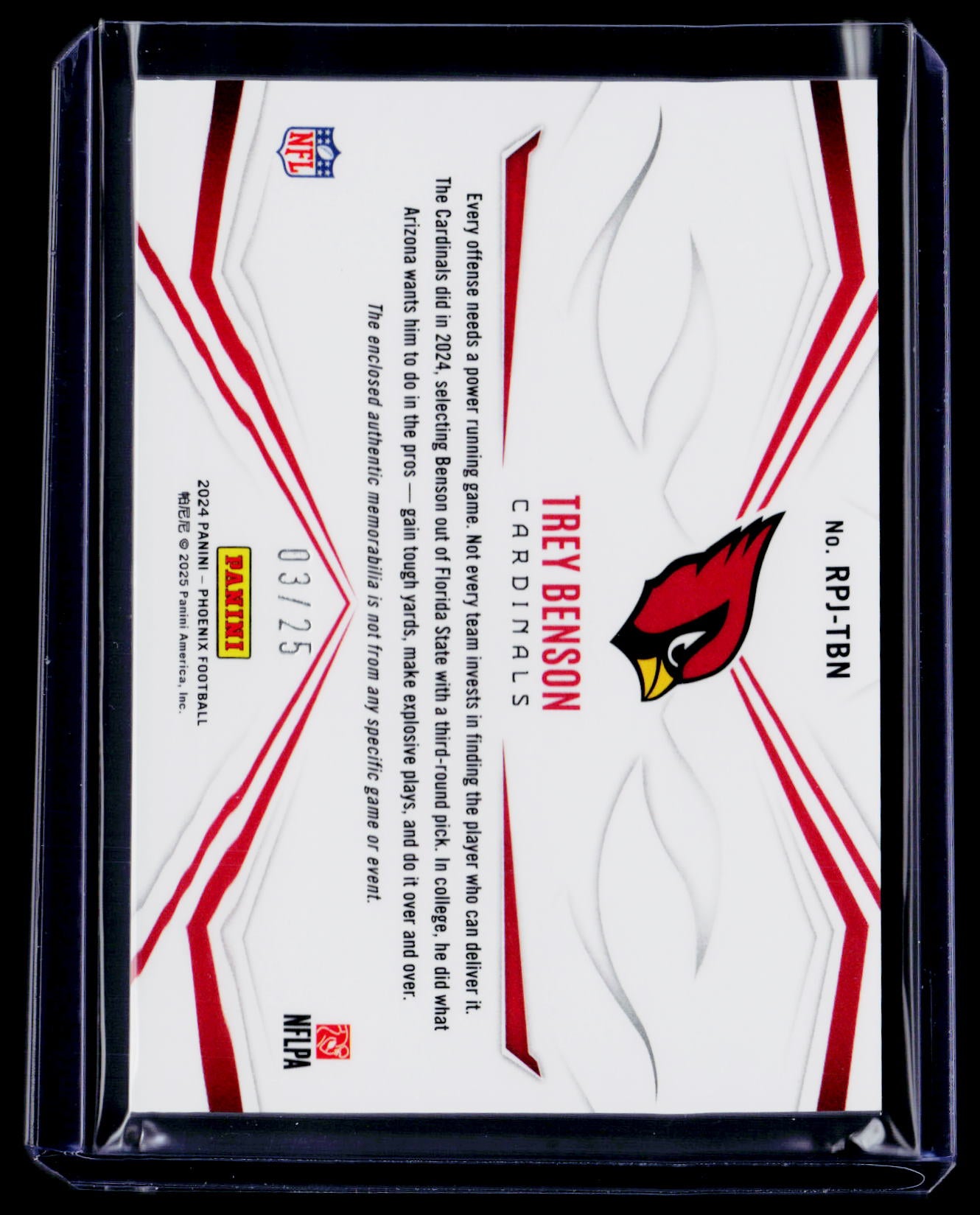 2024 Phoenix Trey Benson Rookie Green Patch 3/25 RC