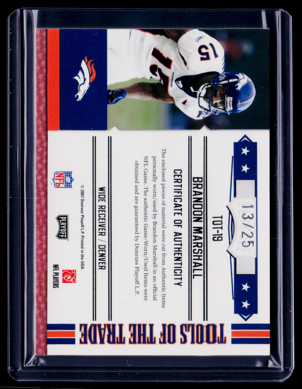 2007 Absolute Playoff Brandon Marshall Tools of the Trade Dual Patch 13/25