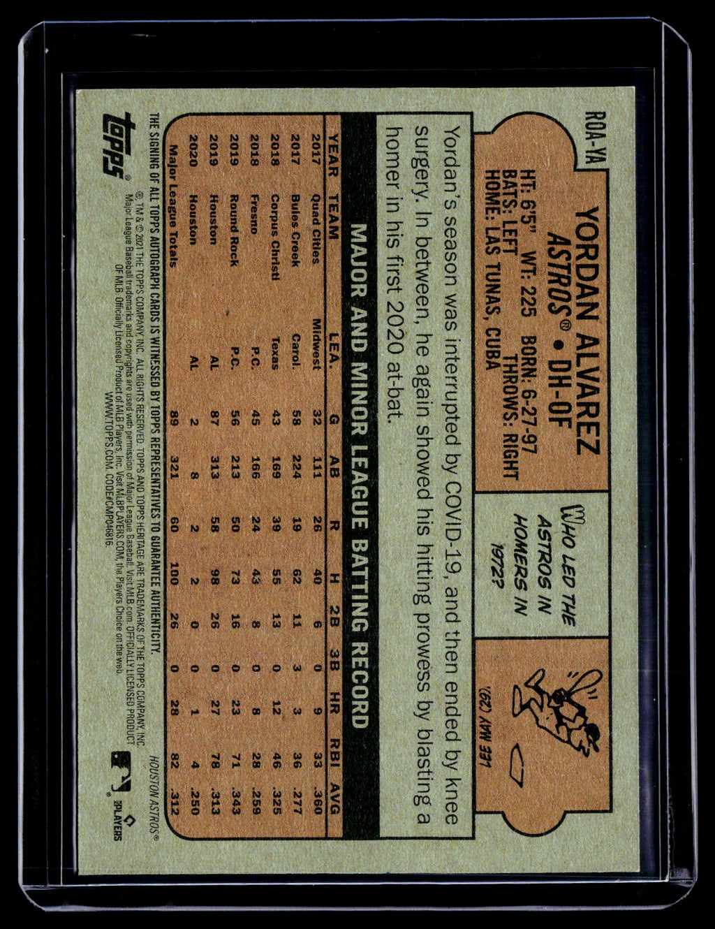 2021 Topps Heritage Yordan Alvarez Real One Auto