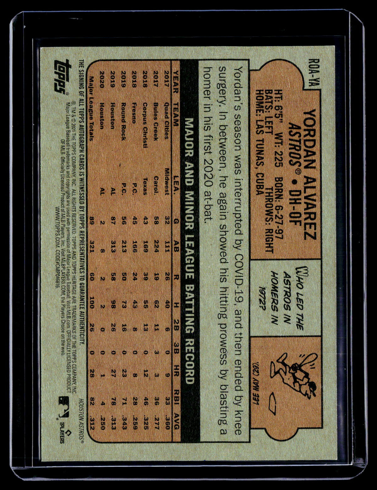 2021 Topps Heritage Yordan Alvarez Real One Auto