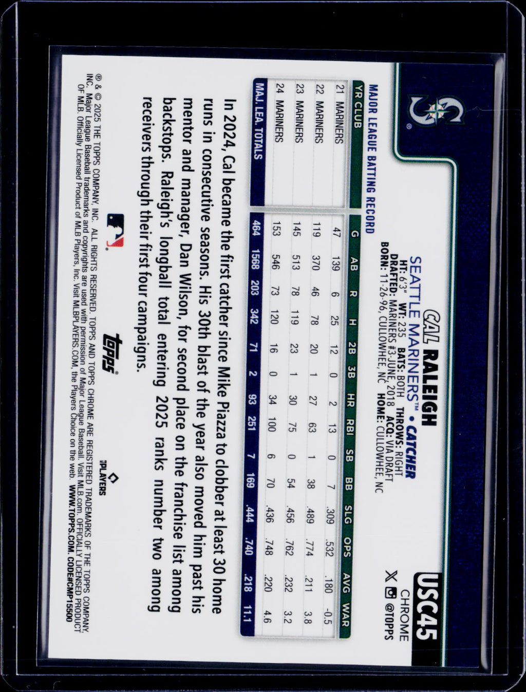 2025 Topps Chrome Update Cal Raleigh Black Geometric 02/10
