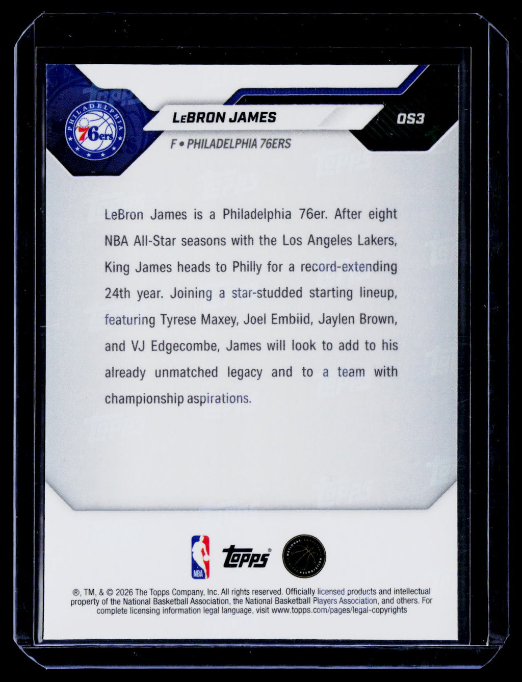 2026 Topps Now LeBron James Year 24 Philadelphia 76ers 053