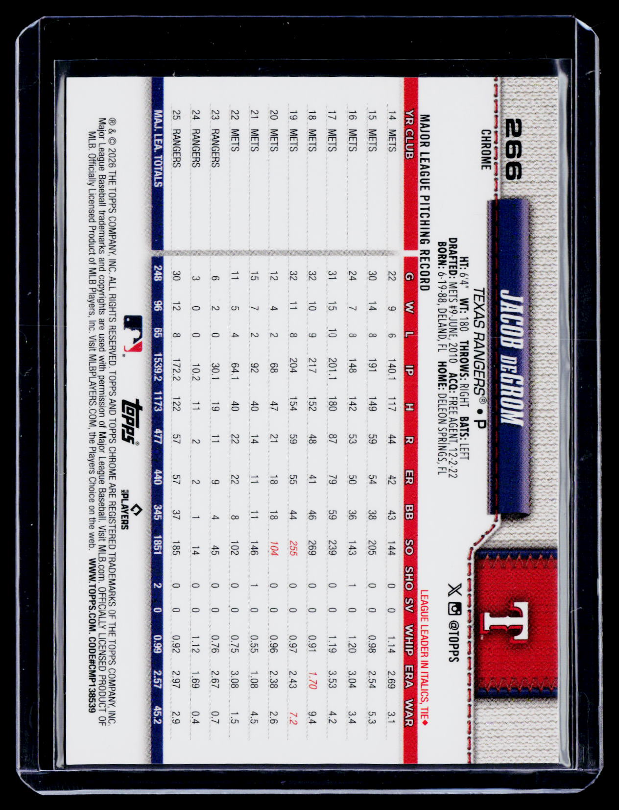 2026 Topps Chrome Jacob DeGrom Orange Geometric 14/25