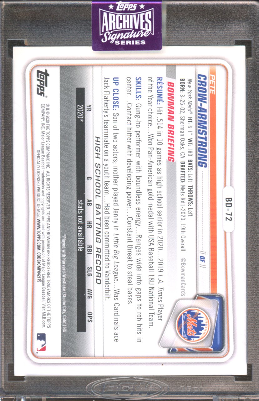 2025 Topps Archives Pete Crow-Armstong 2020 Bowman Auto 3/4