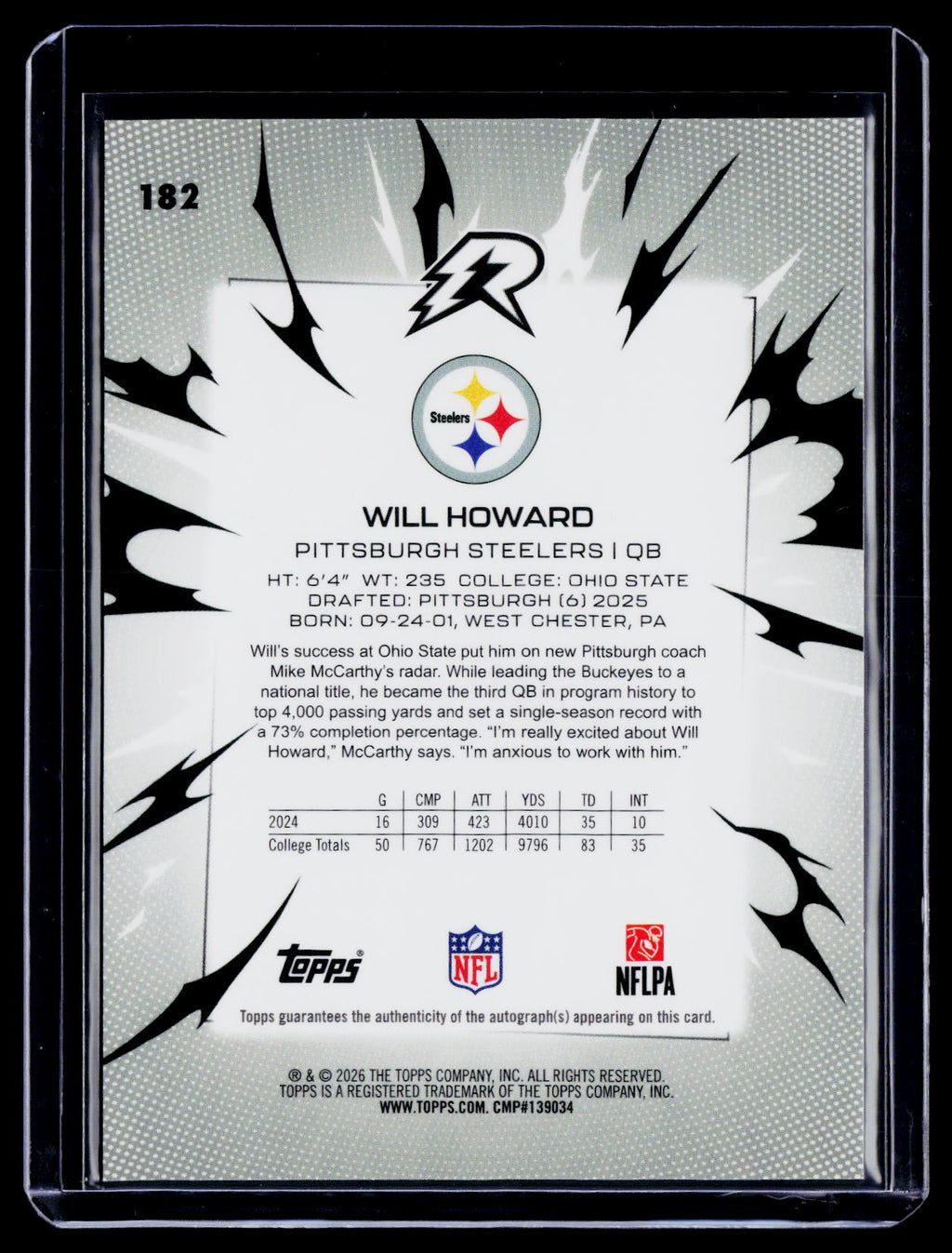 2025 Topps Resurgence Will Howard Rookie Silver Auto RC