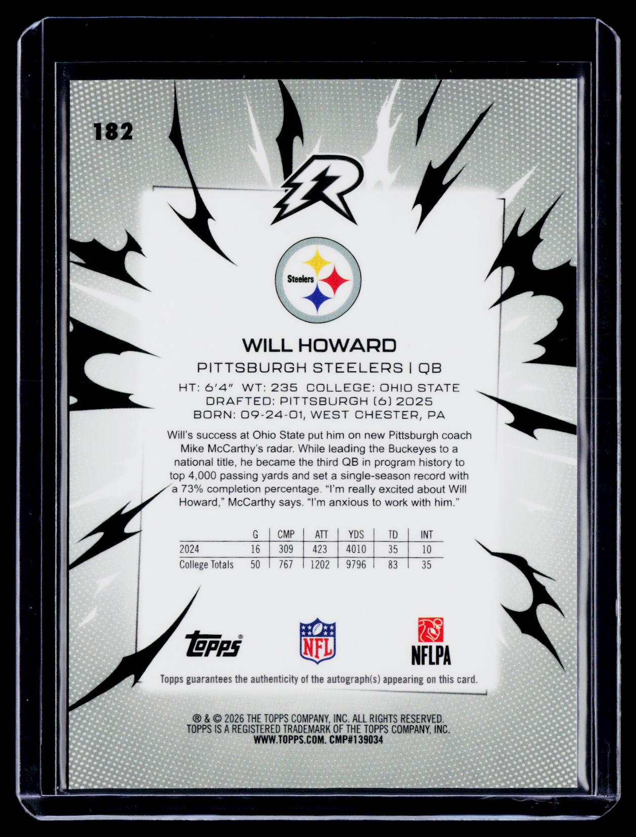 2025 Topps Resurgence Will Howard Rookie Silver Auto RC