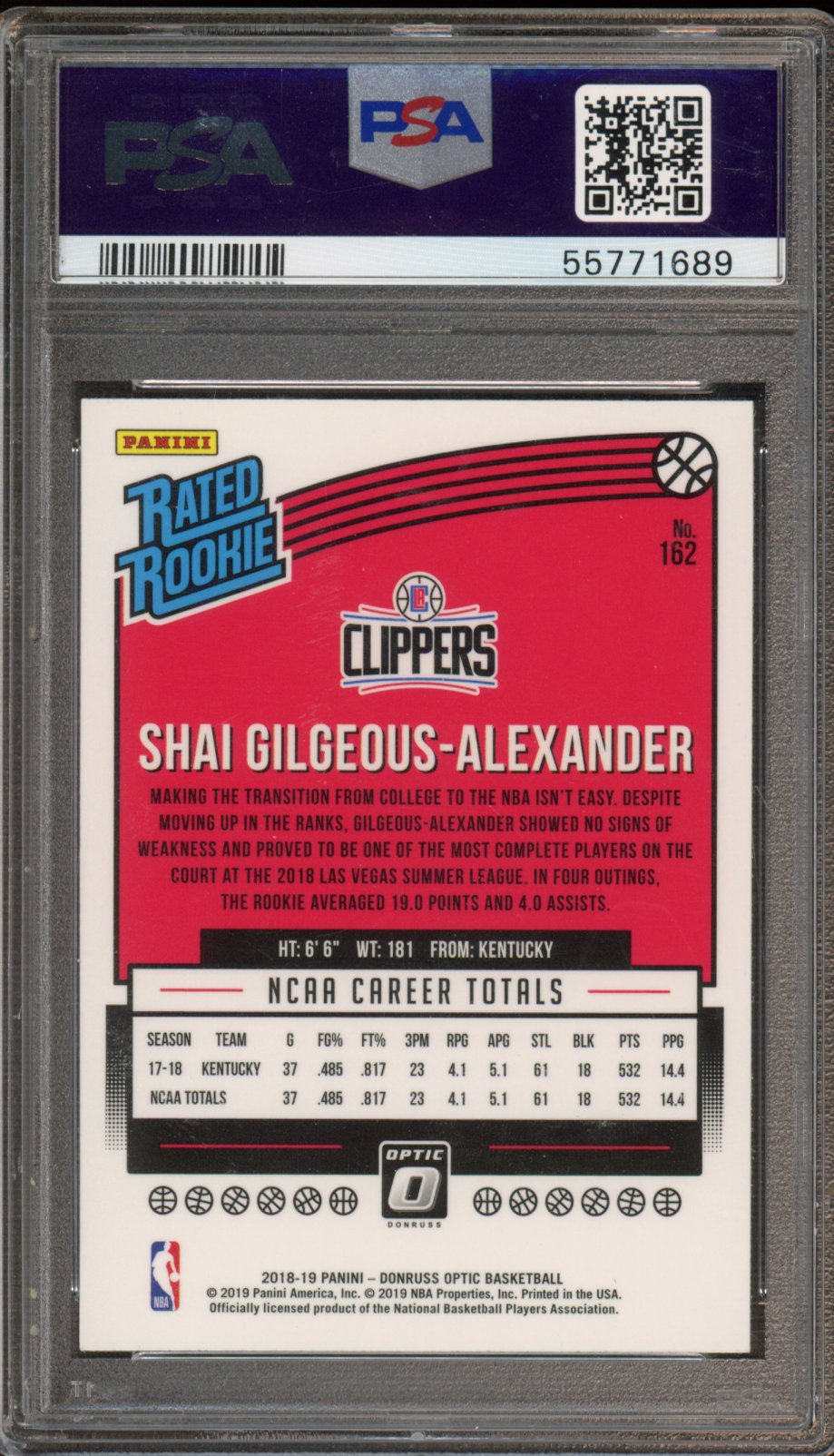 2018 Donruss Optic Shai Gilgeous-Alexander Rookie PSA 9 RC