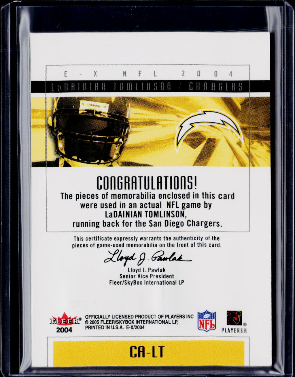 2004 Fleer E-X LaDainian Tomlinson Clearly Authentics Patch