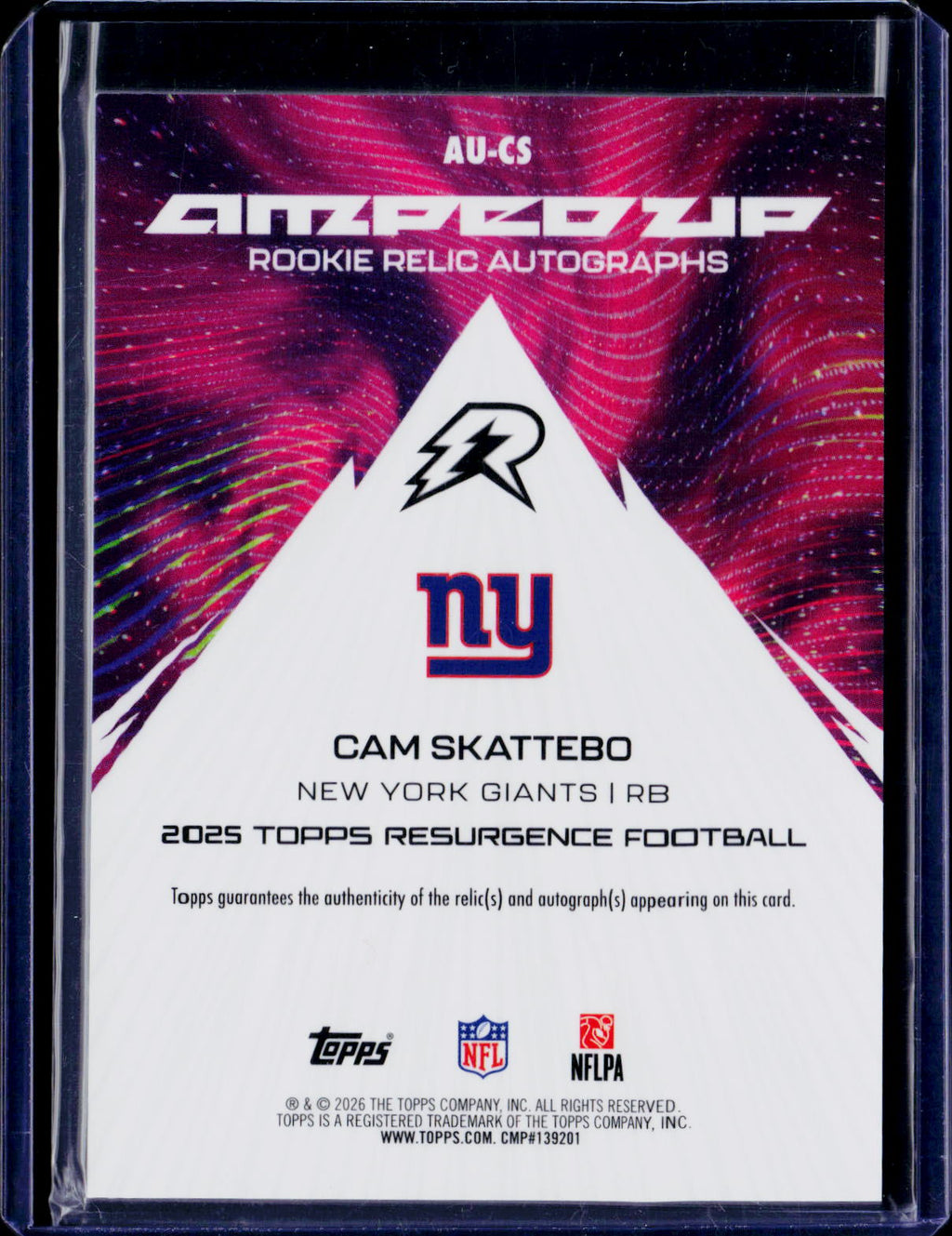 2025 Topps Resurgence Cam Skattebo Amped Up Rookie Patch Auto