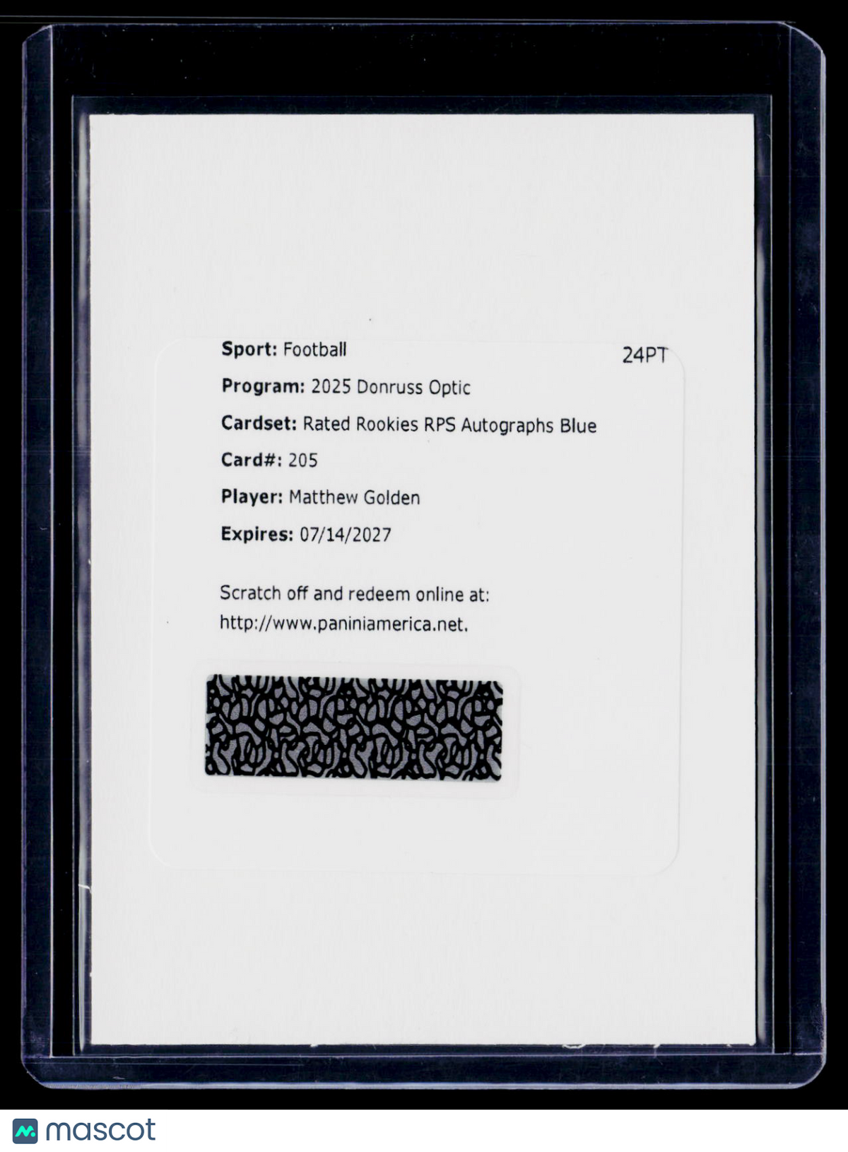 2025 Donruss Optic Matthew Golden Rookie Blue Prizm Auto /149 REDEMPTION RC