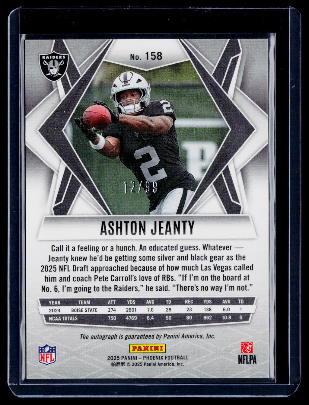 2025 Phoenix Ashton Jeanty Rookie Auto 12/99 RC