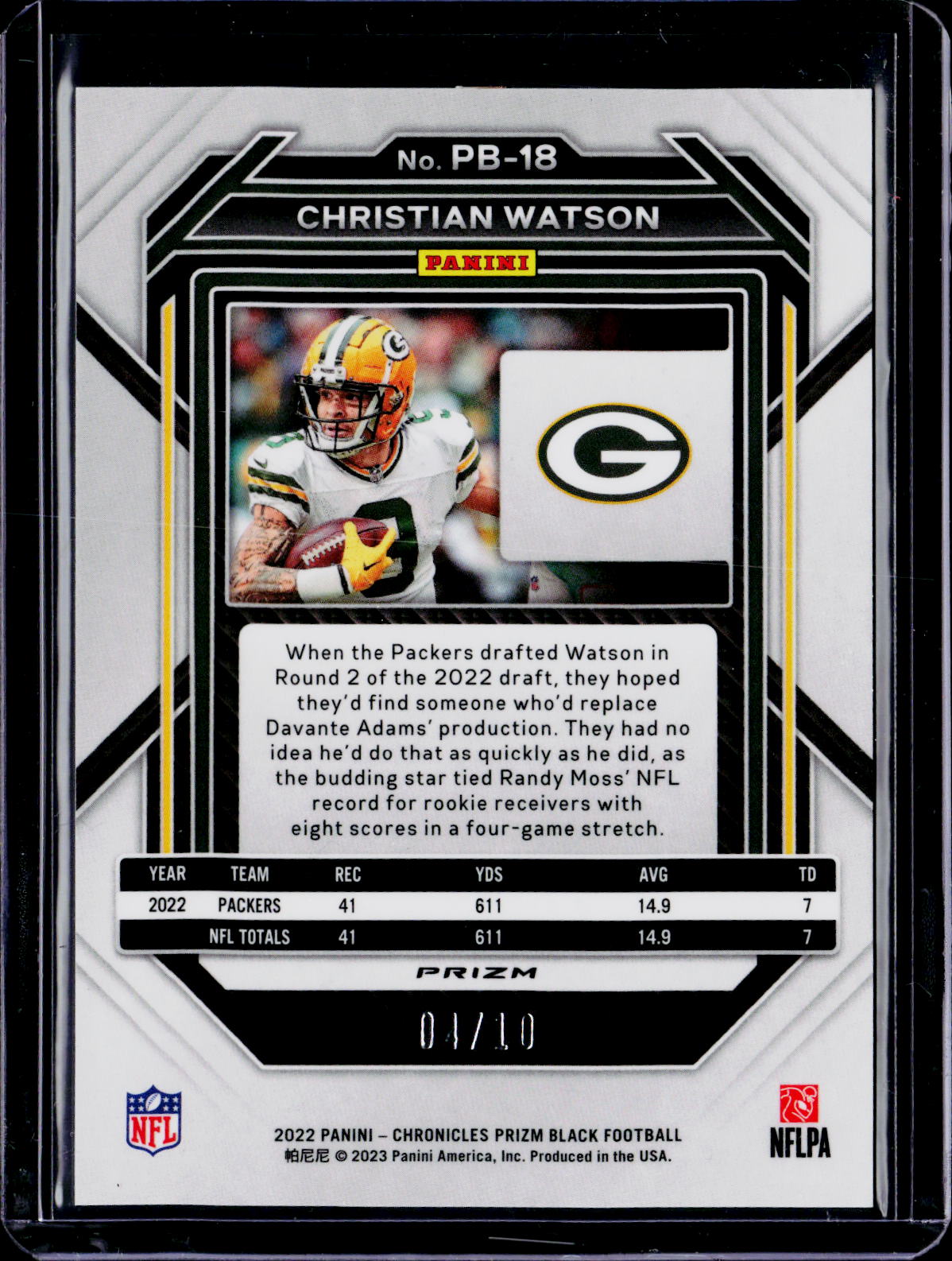 2023 Prizm Black Christian Watson Gold 04/10 RC