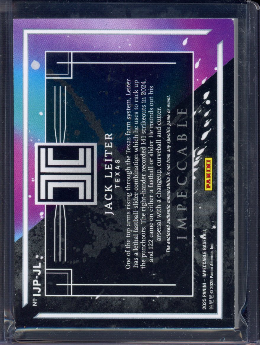 2025 Impeccable Jack Leiter Batting Gloves Patch 3/5