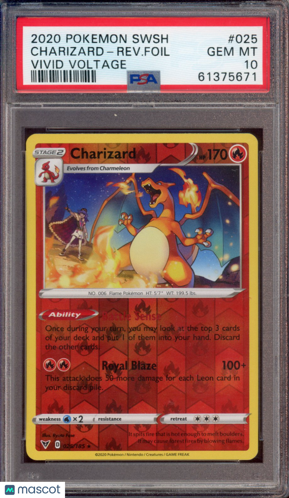 2020 Pokemon SWSH Charizard Reverse Foil Vivid Voltage PSA 10