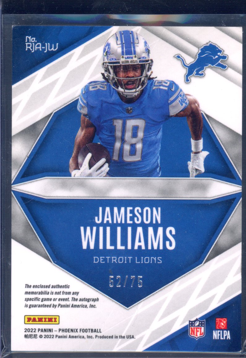 2022 Phoenix Jameson Williams Rookie Patch Auto 52/75 RC