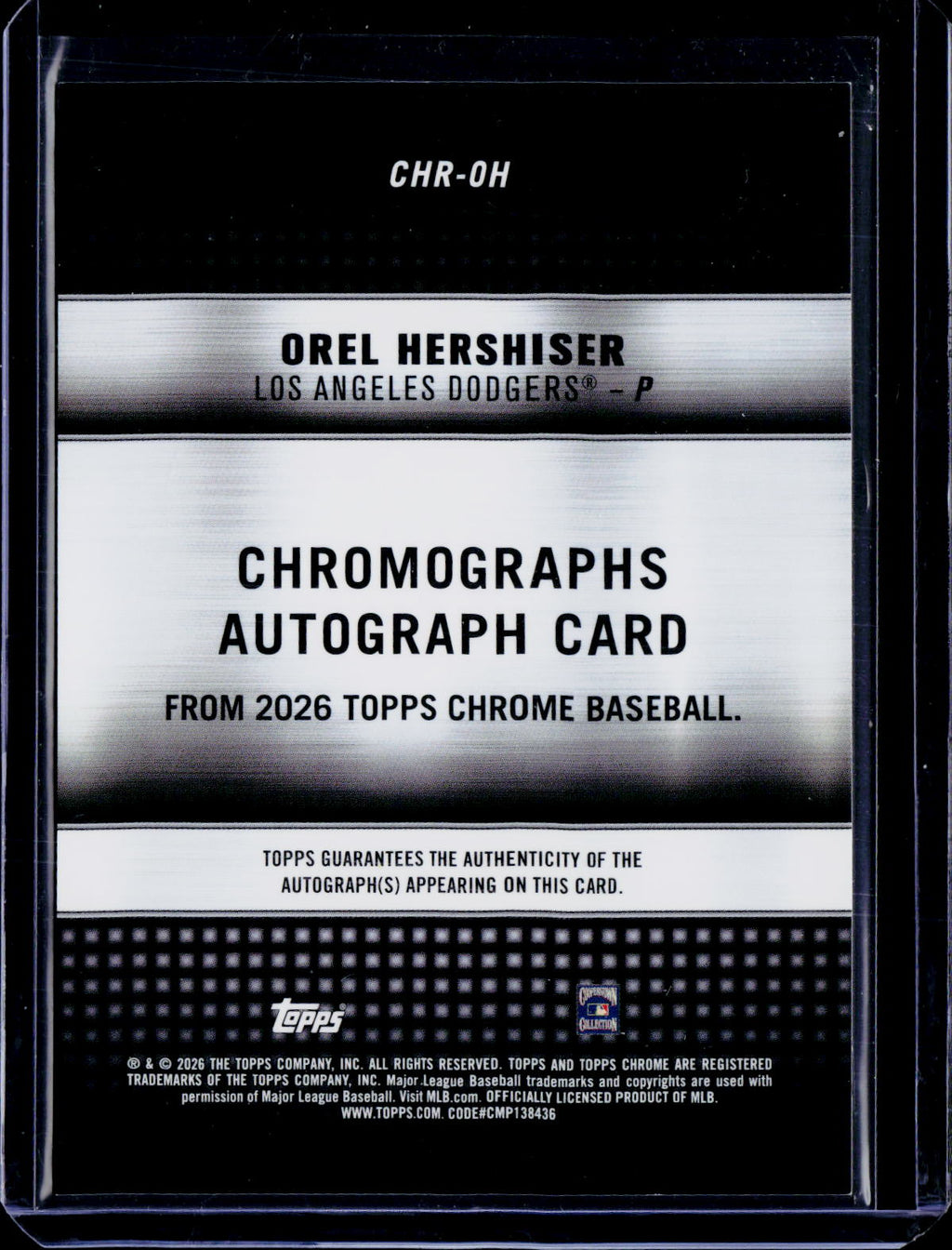 2026 Topps Chrome Orel Hershiser Orange Chromographs Auto 02/25