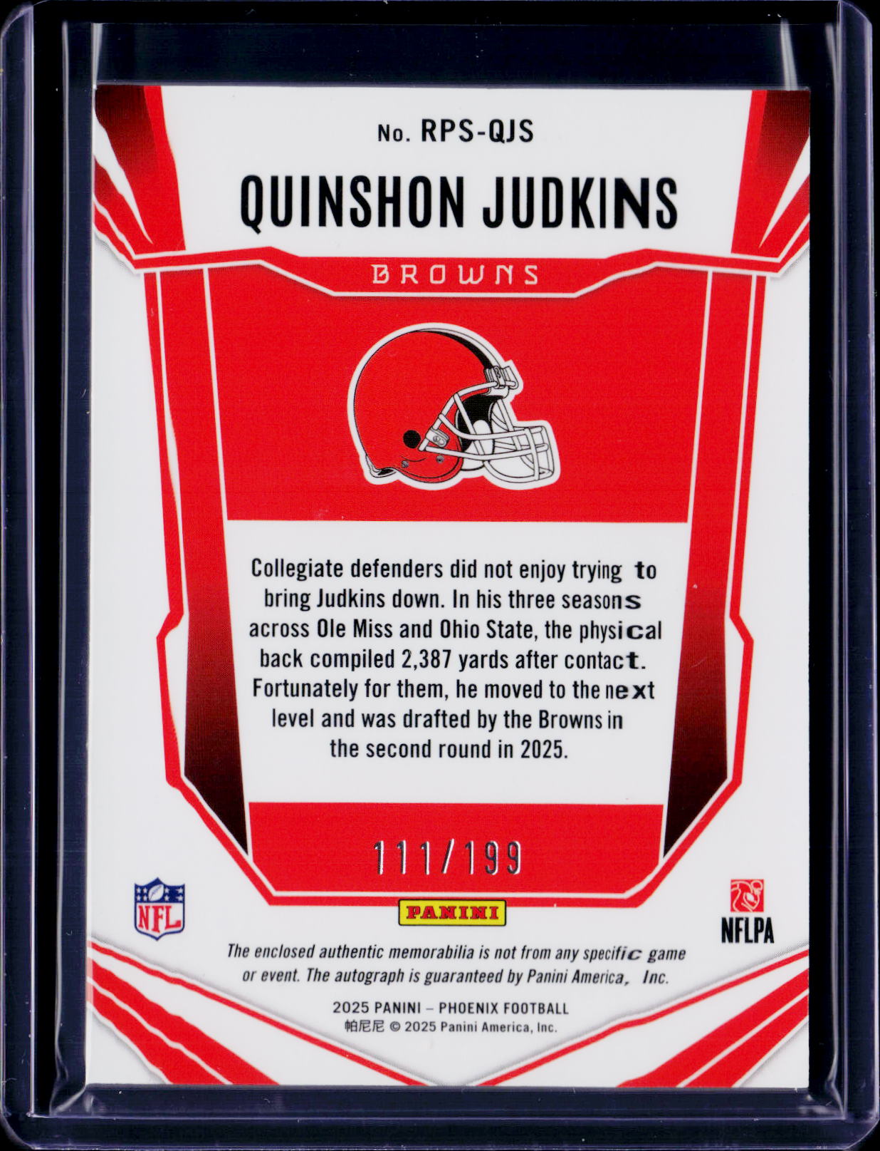 2025 Phoenix Quinshon Judkins Jumbo Rookie Patch Auto /199