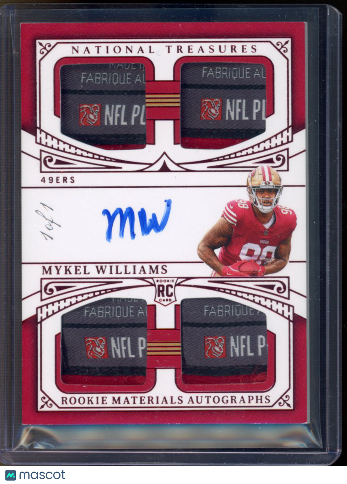 2025 Panini National Treasures Mykel Williams Rookie RPA Quad Laundry Tag 1/1 RC