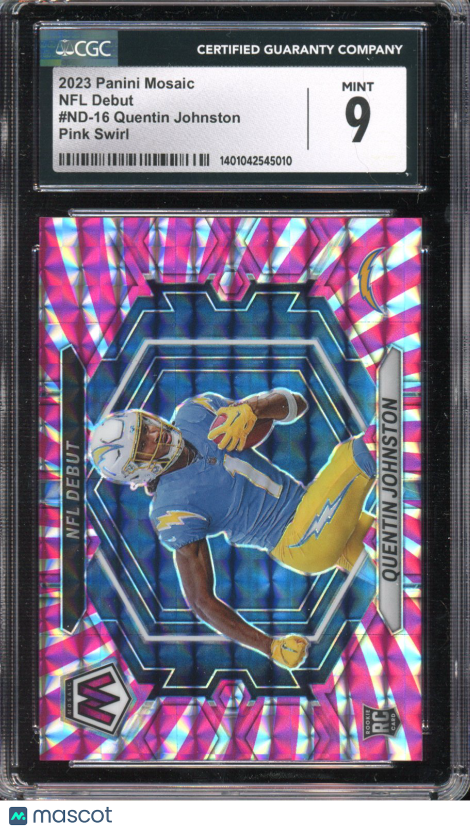 2023 Mosaic Quentin Johnston Rookie Pink Swirl FOTL 10/11 CGC 9
