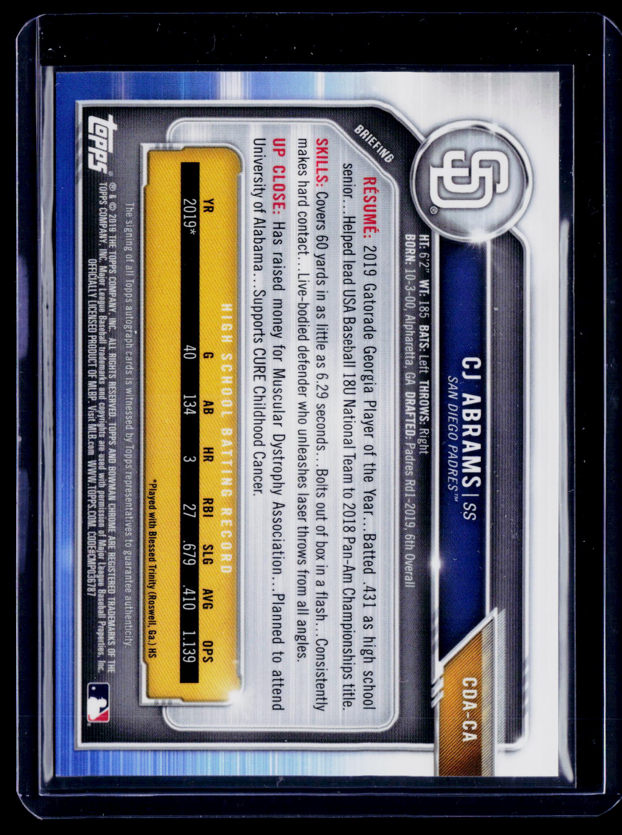 2019 Bowman Chrome CJ Abrams Auto