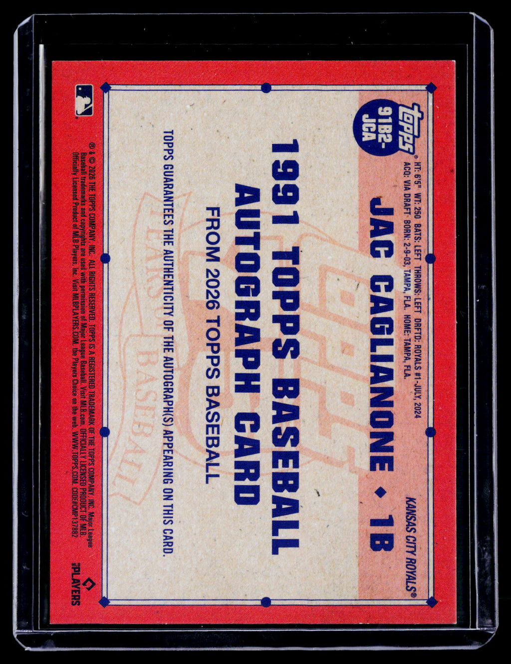 2026 Topps Series 2 Jac Caglianone 1991 Rookie Auto RC