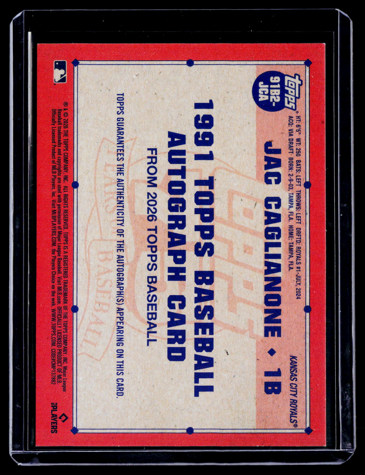 2026 Topps Series 2 Jac Caglianone 1991 Rookie Auto RC