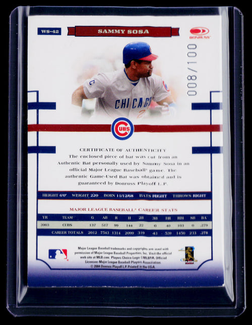2004 Donruss Sammy Sosa World Series Patch 8/100
