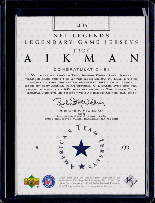 2000 Upper Deck Troy Aikman Legendary Jersey Cowboys