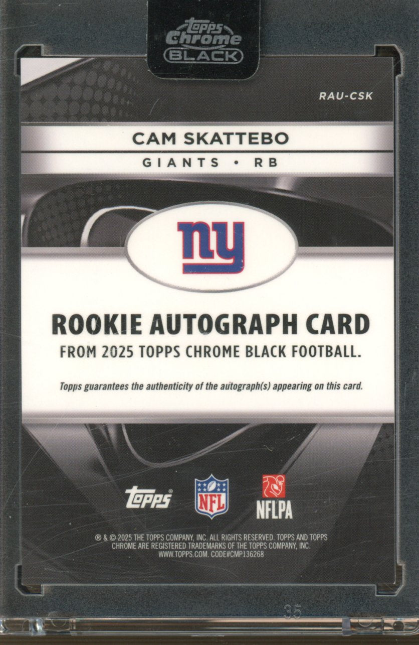 2025 Topps Chrome Black Cam Skattebo Rookie Purple Mini Diamond Auto 17/75 RC